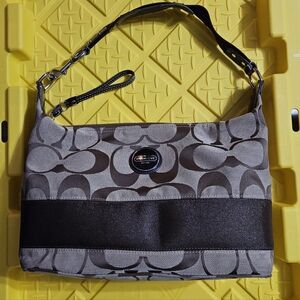 Coach Gray and Black Signature Shoulder Bag